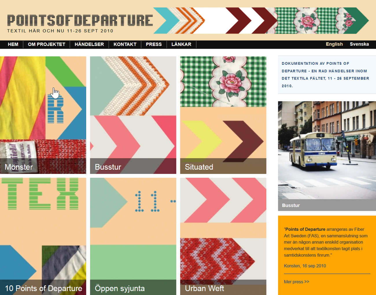 Points of Departure, hemsida formgiven för projektet.