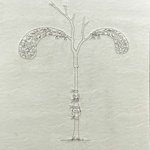 Behållare runt gren med löv, handbroderi  på galon, 56 x 48 cm ©Mona Petersson